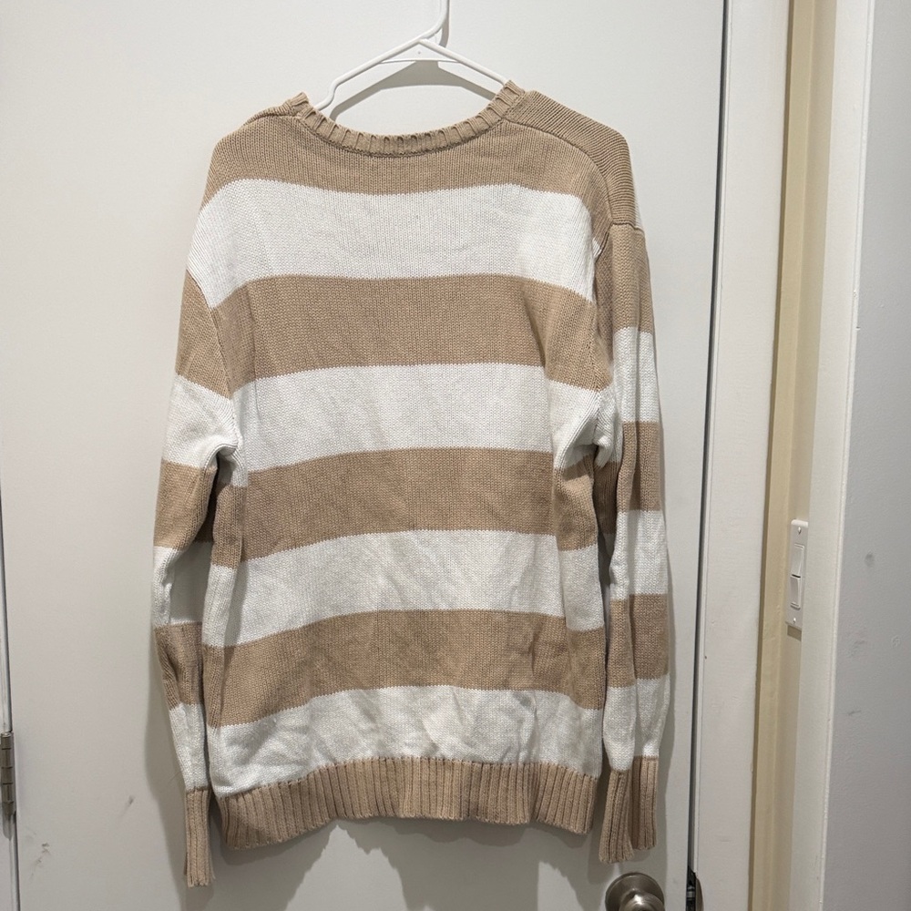 Brandy Melville Tan and White Striped Crewneck Sweater